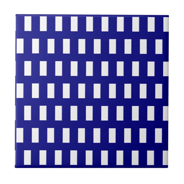 Ceramic Tile Blue & White Stripe Checkered Fliese (Vorderseite)