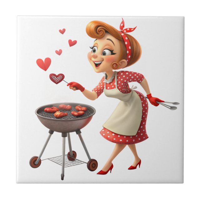 Ceramic Tile Cooking Love Red Hearts  Fliese (Vorderseite)