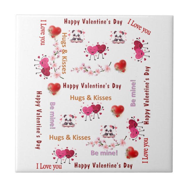 Ceramic Tile Happy Valentine's DayLove Red Hearts  Fliese (Vorderseite)