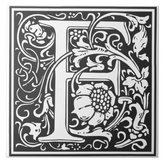 Ceramic Tile - Monogram Alphabet F black White Fliese (Vorderseite)