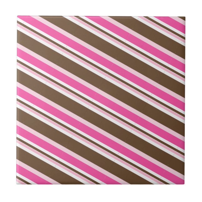 Ceramic Tile Pink Brown White Stripe Fliese (Vorderseite)
