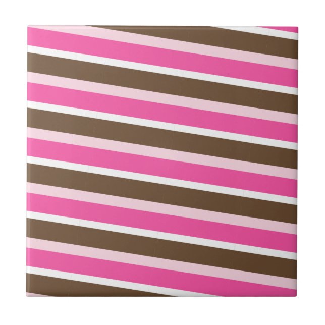 Ceramic Tile Pink Brown White Stripe Fliese (Vorderseite)