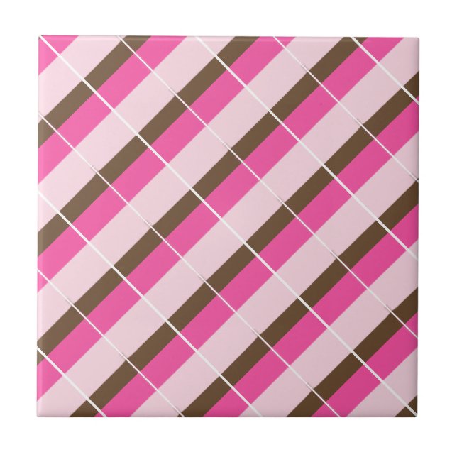 Ceramic Tile Pink Brown White Stripe Fliese (Vorderseite)
