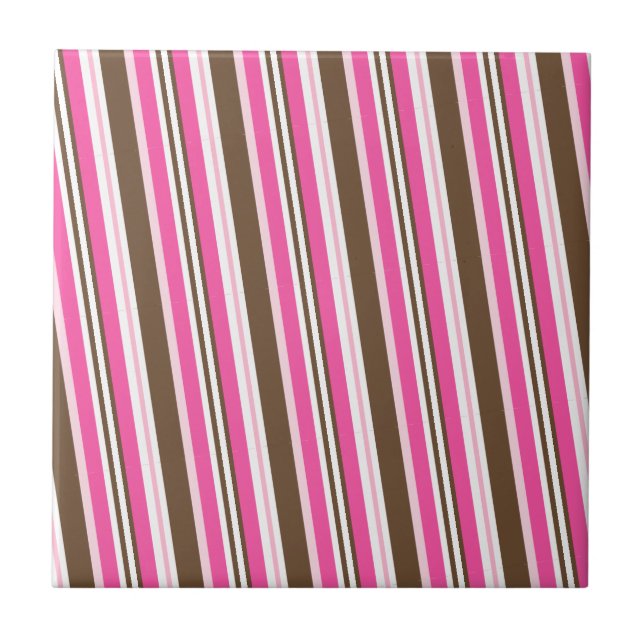 Ceramic Tile Pink Brown White Stripe Fliese (Vorderseite)