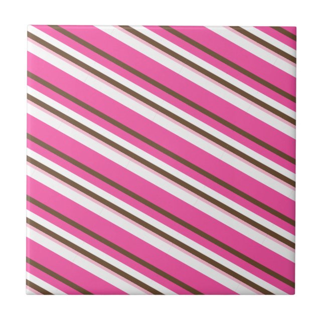Ceramic Tile Pink Brown White Stripe Fliese (Vorderseite)