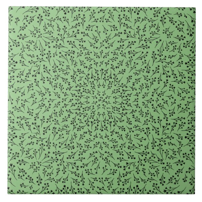 Ceramic Tile Sage Green Botanical Vine Decor Fliese (Vorderseite)