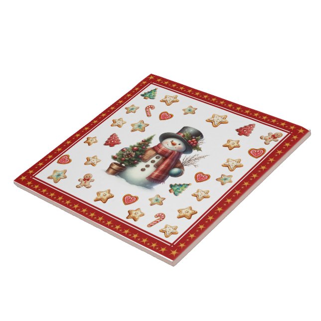 Ceramic Tile Snowman and Christmas Cookies Red Fliese (Seite)