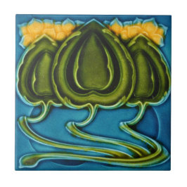 Ceramic Tile - Yellow Flowers Art Nouveau Fliese
