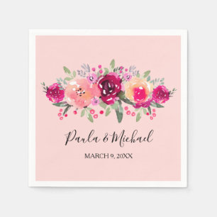Cerankoch Wasserfarbe Blumenrosa Cocktail Napkin Serviette
