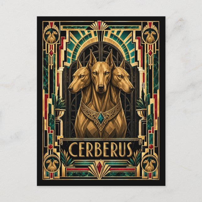 Cerberus, Art Deco Mythisch Postkarte (Vorderseite)