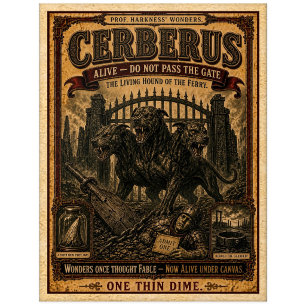 Cerberus, Vintage Zirkusmonster Postkarte