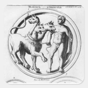Cerberus zähmte durch Herkules Quadratischer Aufkleber
