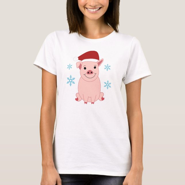 Cerdito navideño sonriente T-Shirt (Vorderseite)
