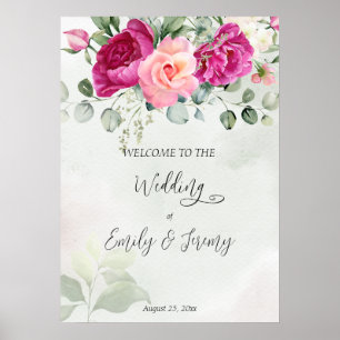 Cerea magenta peony Rose eucalyptus Begrüßungszeic Poster