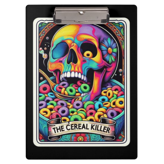 Cereal Killer Tarot – Skull Eating Cereal, Dark Klemmbrett (Vorderseite)