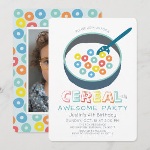 Cereal-sly Awesome Blue Cereal Junge Foto Geburtst Einladung