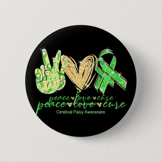Cerebral Palsy Awareness Peace Liebe Kur Kostüm Button (Vorderseite)