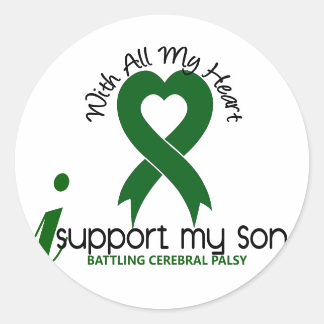 Cerebral Palsy I support My Son Runder Aufkleber (Vorderseite)