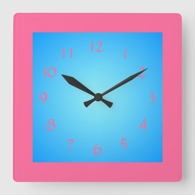 Cerice Pink Boarder / Blue Face>Wall Clock Quadratische Wanduhr (Vorderseite)