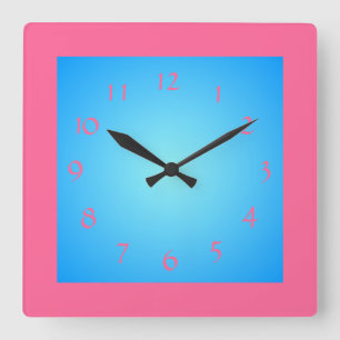 Cerice Pink Boarder / Blue Face>Wall Clock Quadratische Wanduhr
