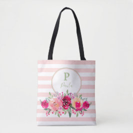 Cerine Floral Monogram on Pink Stripes
