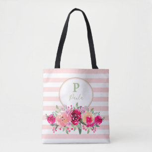 Cerine Floral Monogram on Pink Stripes