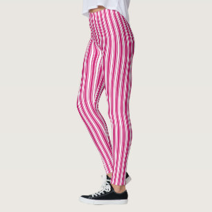 Cerise and white candy stripes leggings