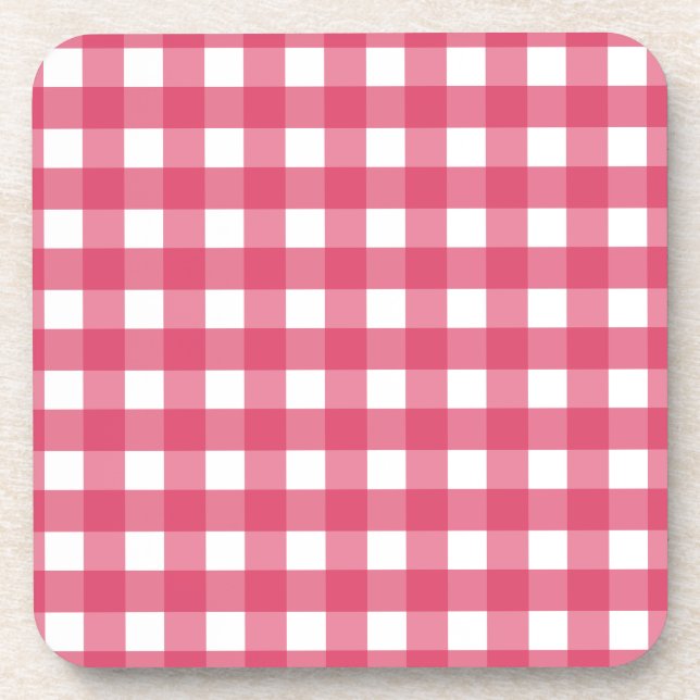 Cerise Gingham Getränkeuntersetzer (Vorderseite)
