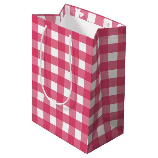 Cerise Gingham Mittlere Geschenktüte (Rückseite Schrägansicht)