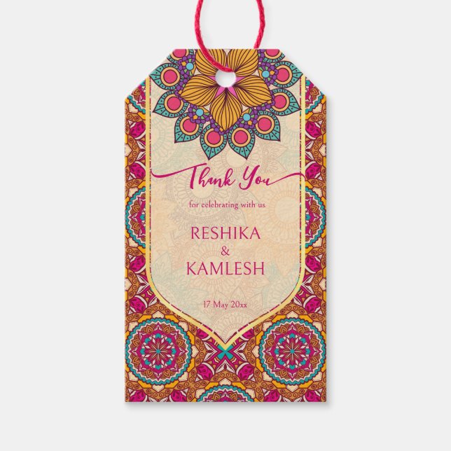 Cerise mandala rangoli Hochzeit personalisierter N Geschenkanhänger (Vorderseite)