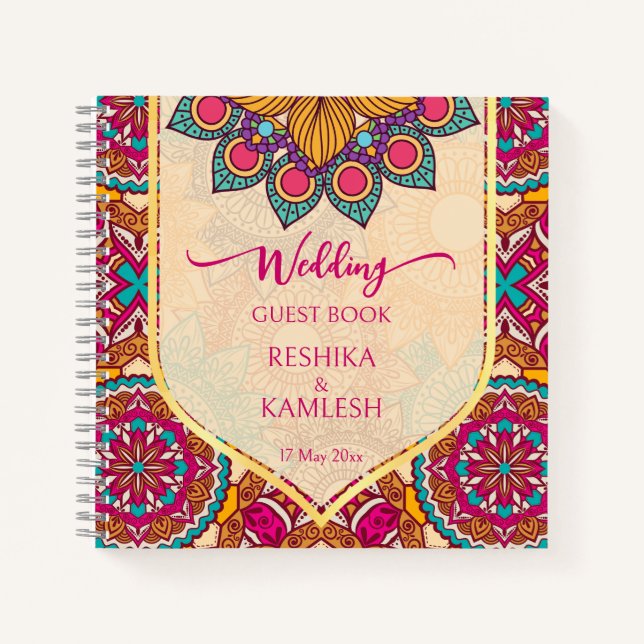 Cerise mandala rangoli Hochzeit personalisierter N Notizbuch (Vorderseite)