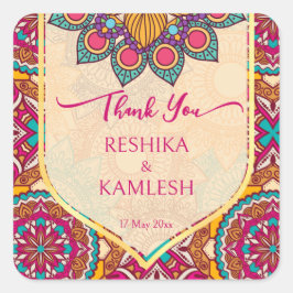 Cerise mandala rangoli Hochzeit personalisierter N Quadratischer Aufkleber