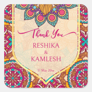 Cerise mandala rangoli Hochzeit personalisierter N Quadratischer Aufkleber