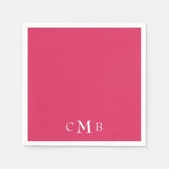 Cerise Monogram Wedding Cocktail Serviette (Vorderseite)