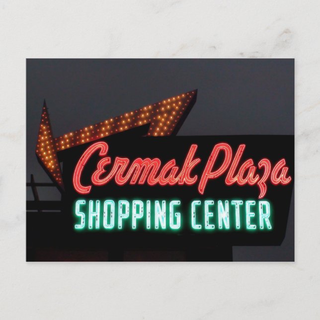 Cermak Plaza, Neon Sign in Berwyn Il. Postkarte (Vorderseite)