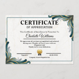 Certificate of Appreciation Editable Award Templat Begleitkarte