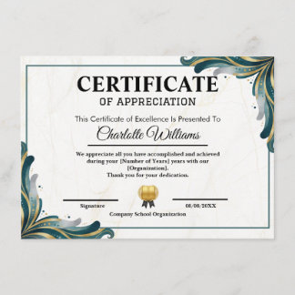 Certificate of Appreciation Editable Award Templat Begleitkarte