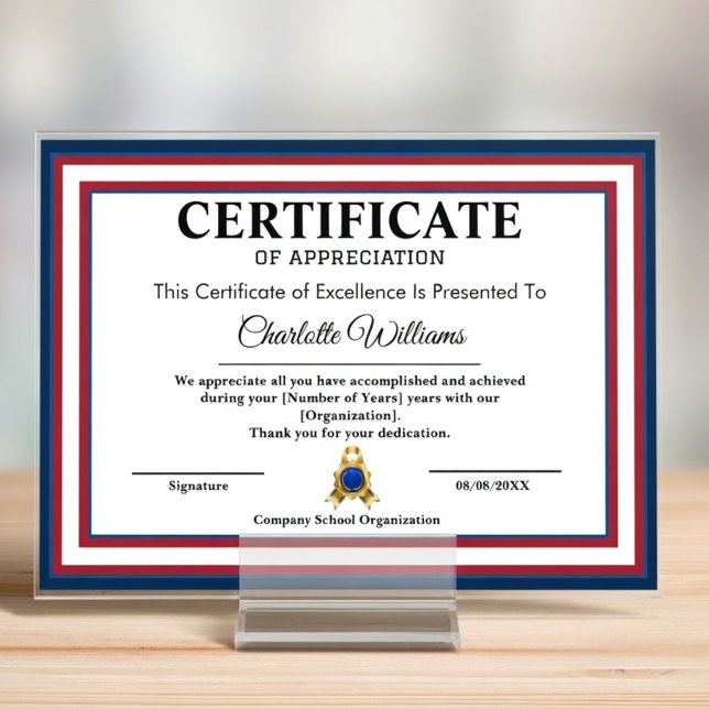 Certificate of Appreciation Patriotic Wall Art Begleitkarte (Von Creator hochgeladen)