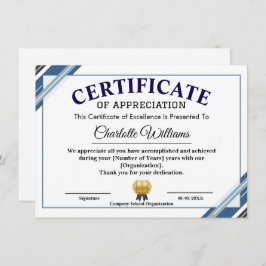 Certificate of Appreciation – Professional Recogni Begleitkarte