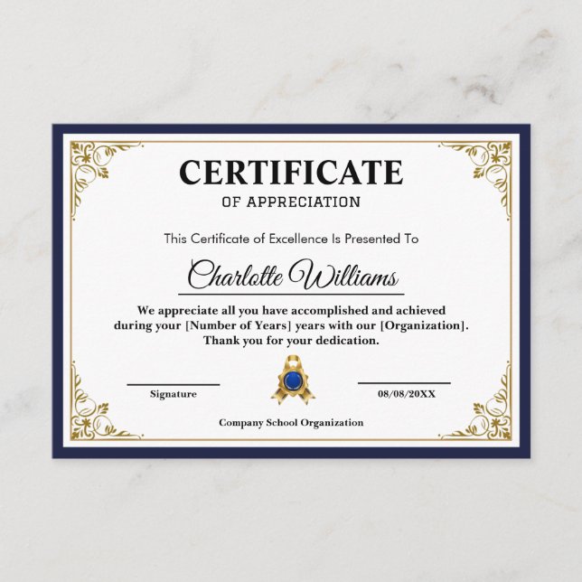  Certificate of Appreciation Template Classic Begleitkarte (Vorderseite)