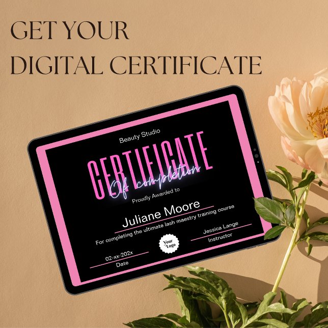 Certificate Of Completion Awards Pink And Black Poster (Esthetician Certificate Of Completion Awards Pink Poster)