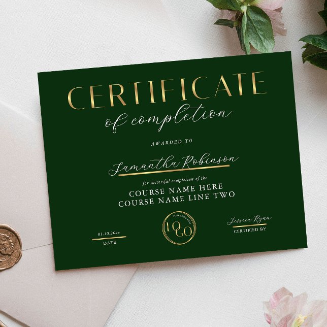 Certificate of Completion Green & Gold Logo Award (Von Creator hochgeladen)