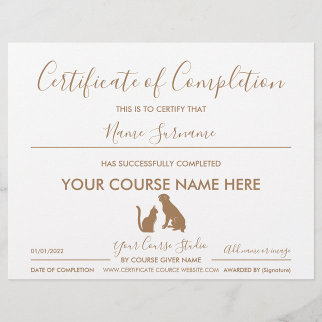 certificate of completion pet cat dog (Vorderseite)