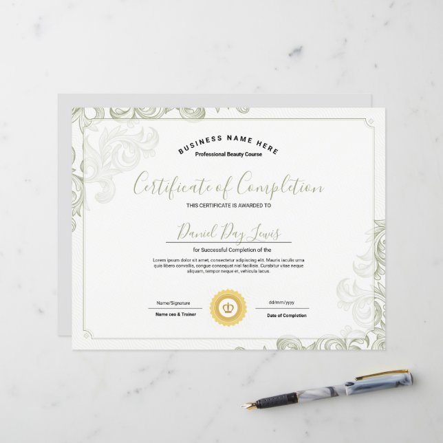 Certificate of Completion Template  (Vorderseite/Rückseite Beispiel)