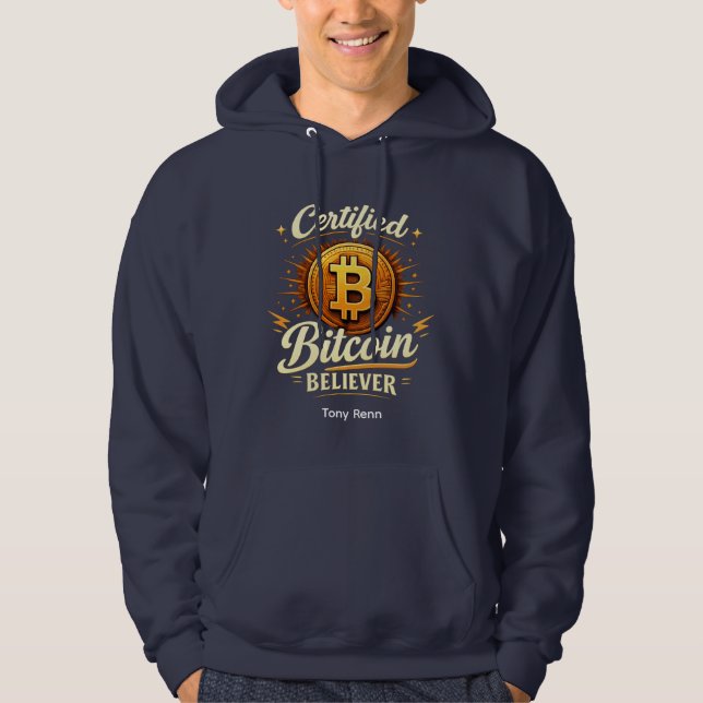 Certified Bitcoin Believer Hoodie – Custom Name (Vorderseite)