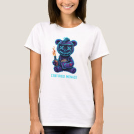 Certified Menace Bear – Neon Cyberpunk Teddy Art T-Shirt
