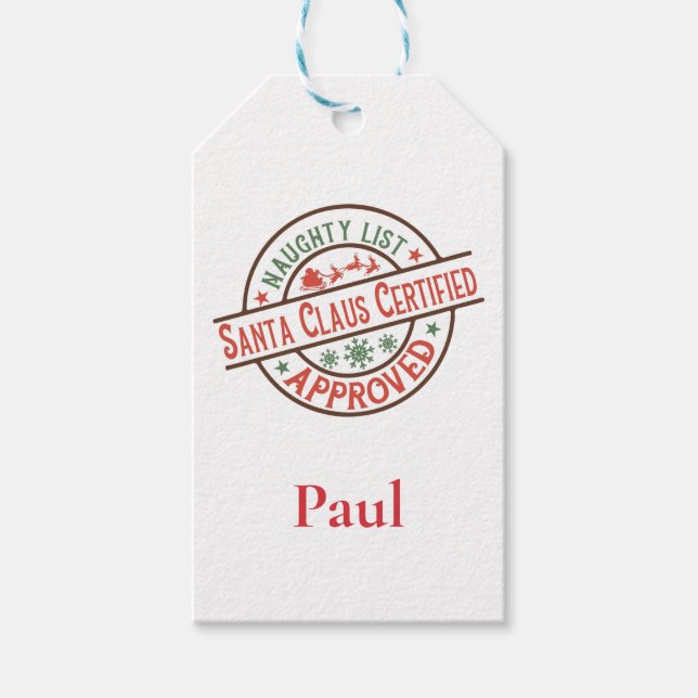 Certified Naughty List Weihnachten Geschenkanhänger (Vorderseite)