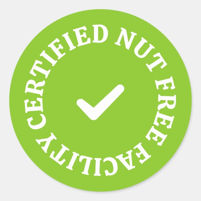 Certified Nut Free Facility – Green Allergy-Safe Runder Aufkleber (Vorderseite)