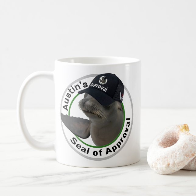 Certified Seal of Approval | Deadpan Seal Custom Kaffeetasse (Mit Donut)