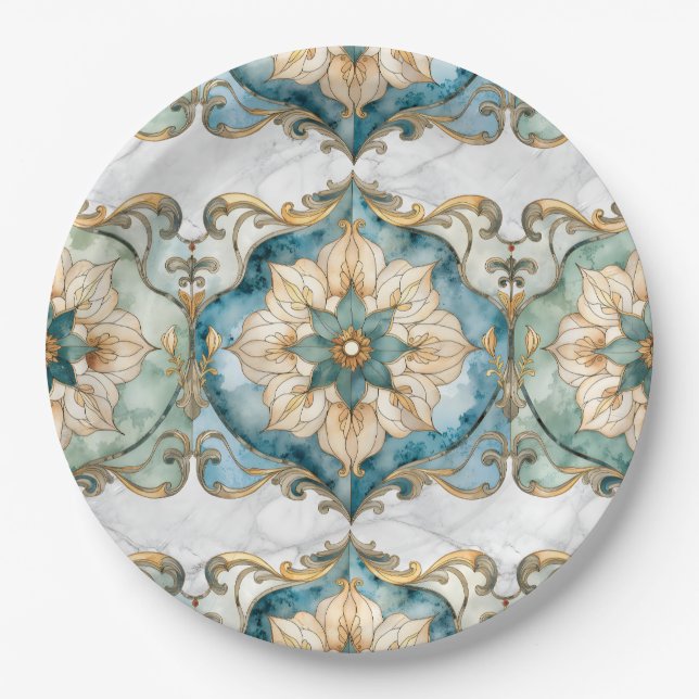 Cerulean Bloom Tapestry Party Papierplatten Pappteller (Vorderseite)